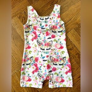 Girls Gymnastics Leotard Biketard Unicorn Flowers Pattern Size 4T